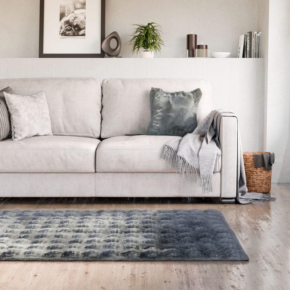 image 1 of Deluxe Fur Rug in Charcoal, 80cm x 150cm | Grey