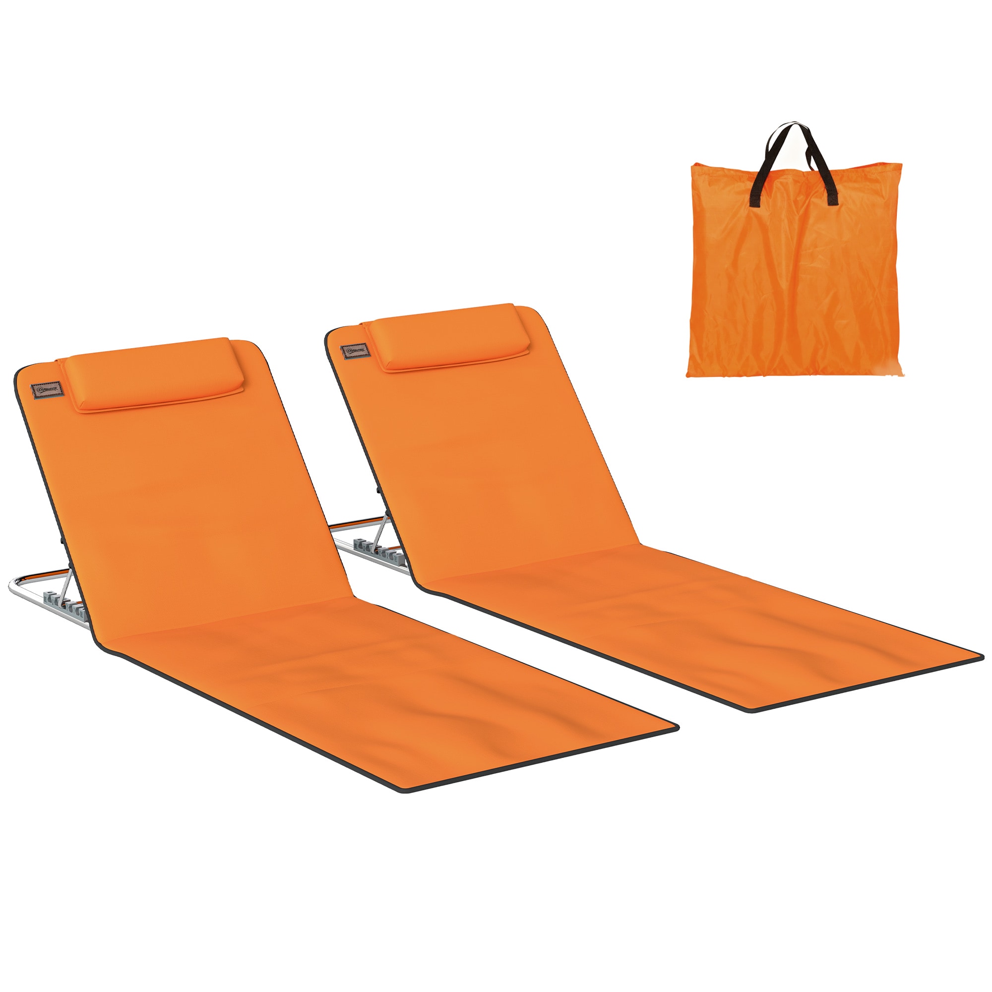 Outsunny 2 Pieces Outdoor Beach Mat Steel Reclining Chair Set Orange | Orange | Orange | One Size