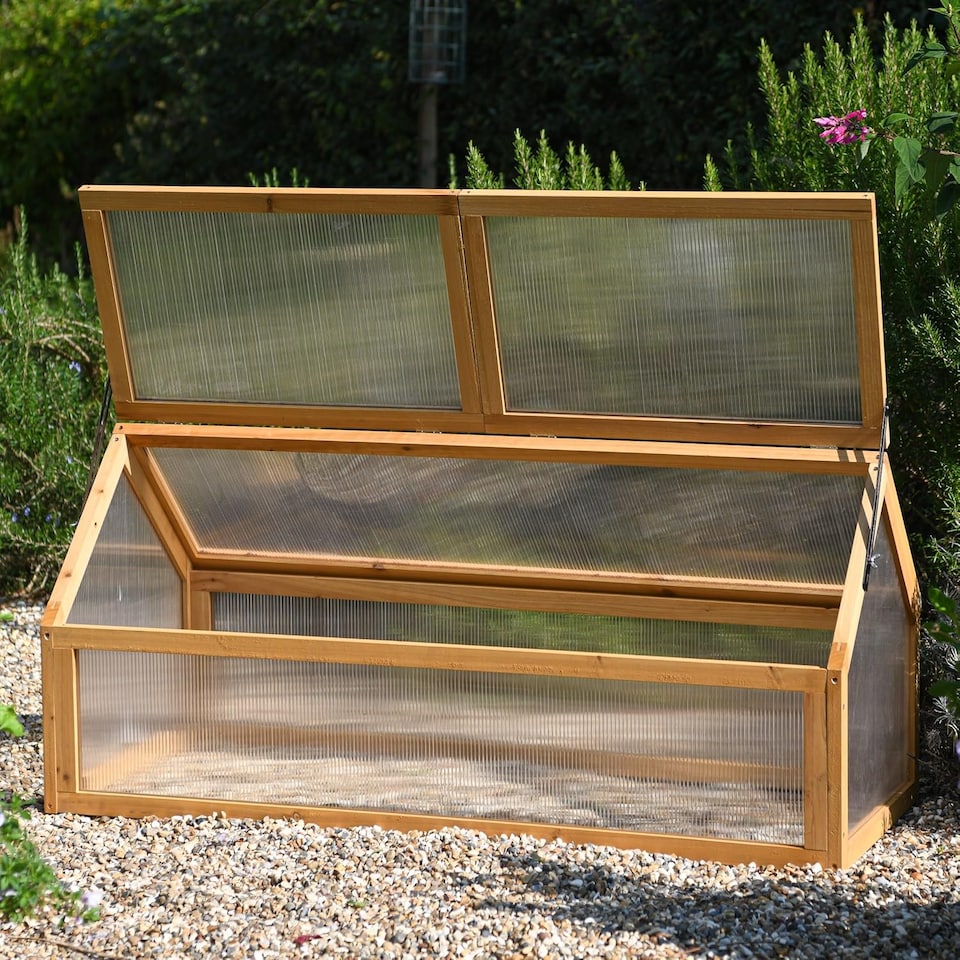 image 1 of Garden Gear Wooden XL Cold Frame Greenhouse, Polycarbonate Panels, Hinged Roof, Weather Protection | Brown | 1