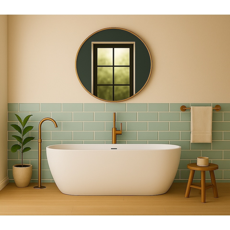 image 1 of Sage Gloss Metro Tiles (50 Pack-1 Box-1m2 Coverage)-Sink-Premium Ceramic Wall Finish-Inspired by NYC Subway & SoHo Style