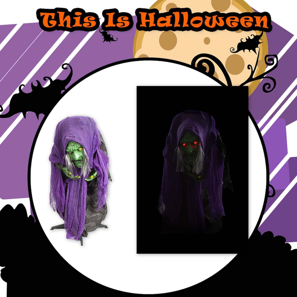 image 1 of vfm-estore Halloween Animated Witch Decoration, 91 x 25 cm, Purple