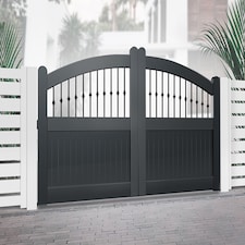 Double Swing Gate 3500x1800mm Black - Vertical Solid Infill, Bell-Curved Top | Black | 1