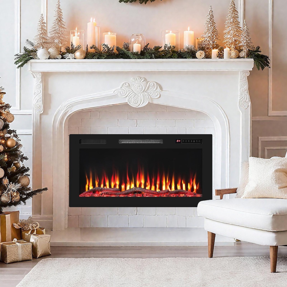 image 1 of COSTWAY 36” Electric Fireplace Recessed and Wall Mounted with Sleep Mode
