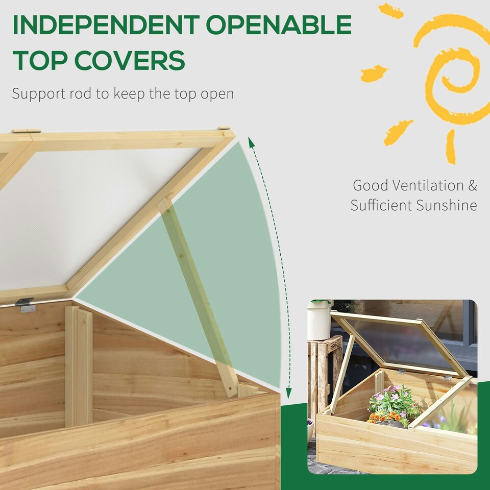 image 1 of Outsunny Wood Cold Frame Greenhouse Garden Polycarbonate Grow House, Natural