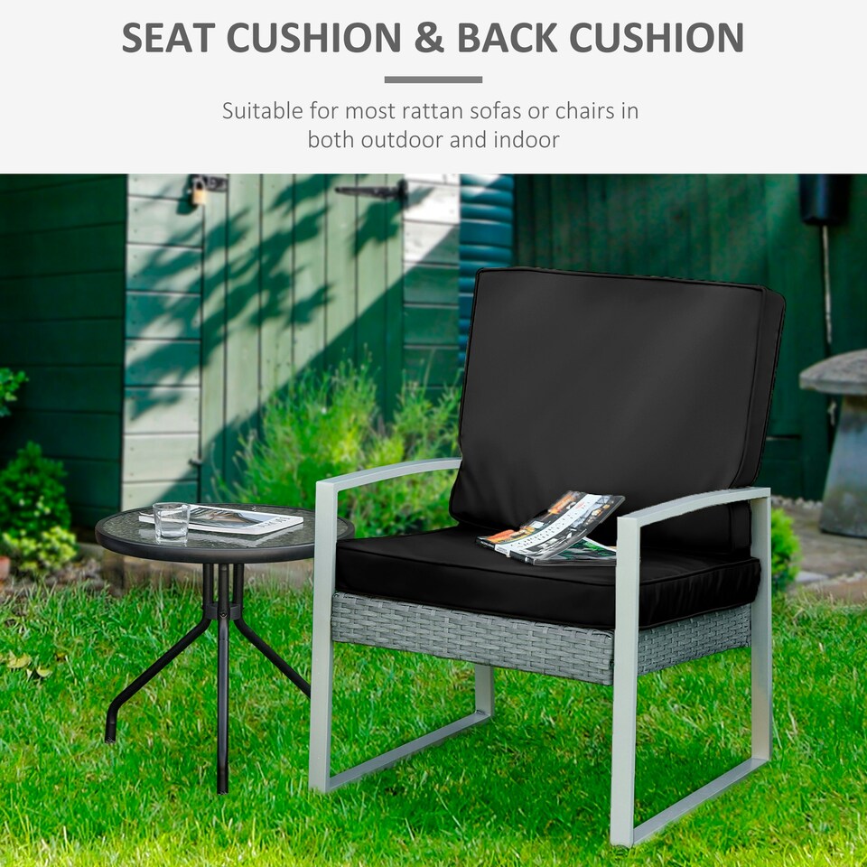 image 1 of Outsunny 2 Pieces Seat Cushion and Back Pad Set for Rattan Furniture 