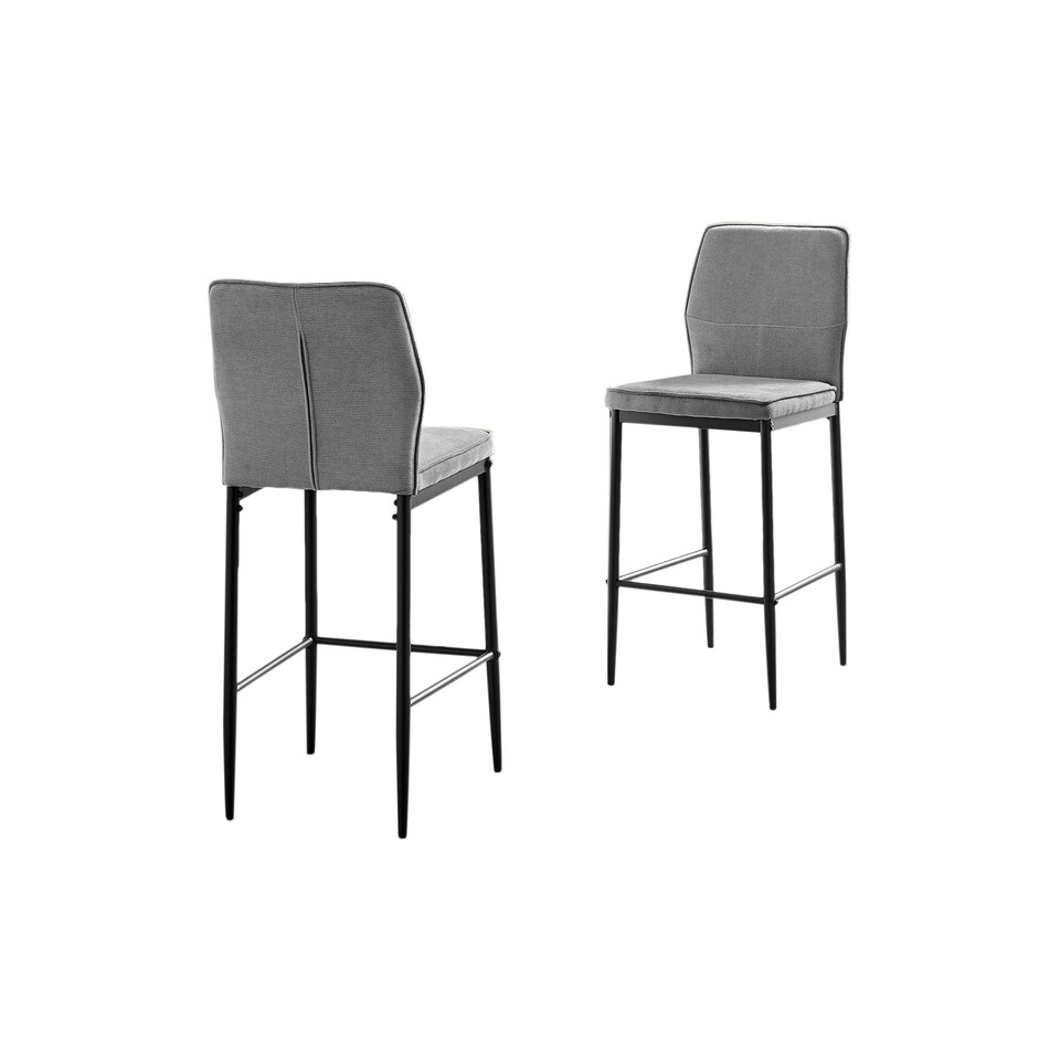 image 1 of Furniturebox Nika 2x Grey Fabric Black Legs Bar Chair