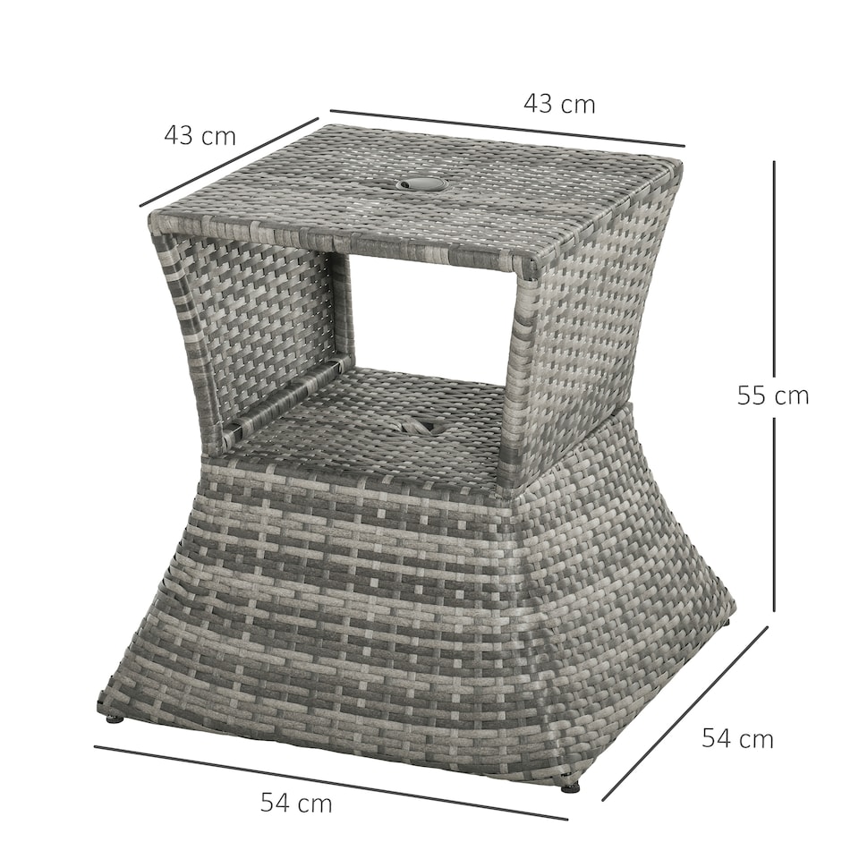 image 1 of Outsunny Rattan Wicker Tea Coffee Table w/ Umbrella Hole and Storage Space Grey