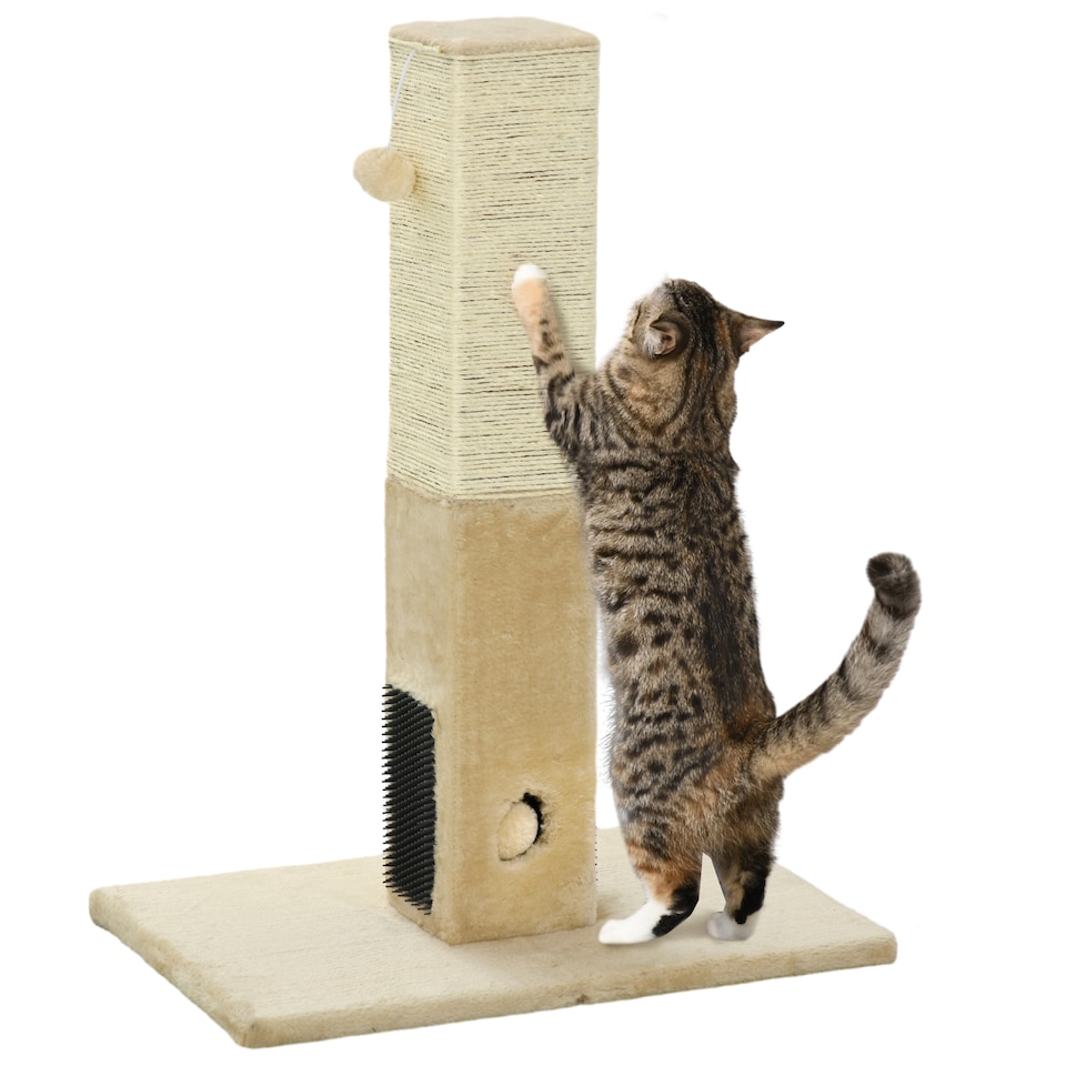image 1 of PawHut 79cm Jute Scratcher Climber with Toy, Self Grooming Brush