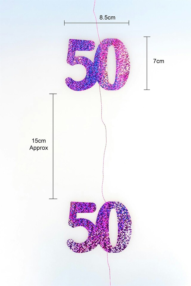 image 1 of 50th Glitz Pink Foil Hanging String Decorations Pack of 6 | Pink