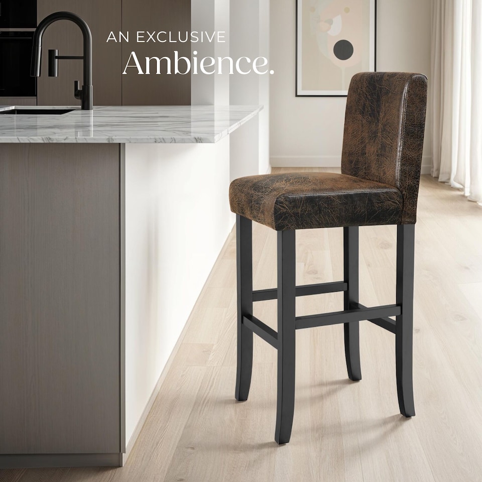 image 1 of Bar Stools with a padded backrest and faux leather cover | Brown | antique brown | 41 x 40 x 107 cm | 2