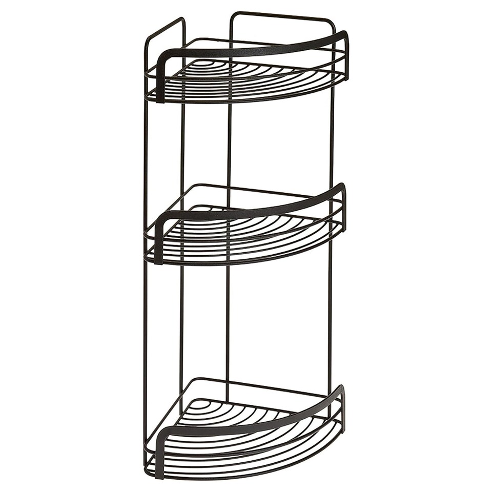 image 1 of Metaltex Origin Lava 3-Tier Corner Shelf Bathroom Storage Rack  - Black