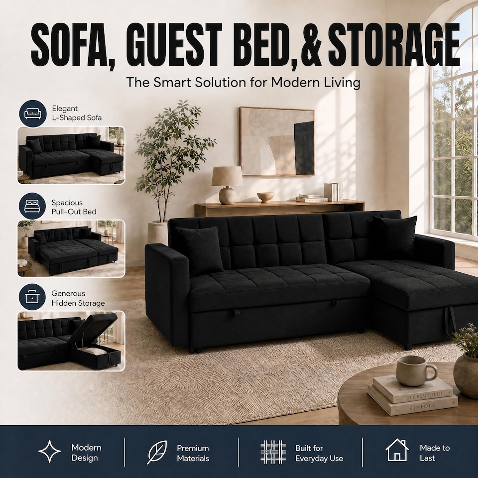image 1 of Bargainia Milo 3 Seater Velvet Corner Sofa Bed Living Room