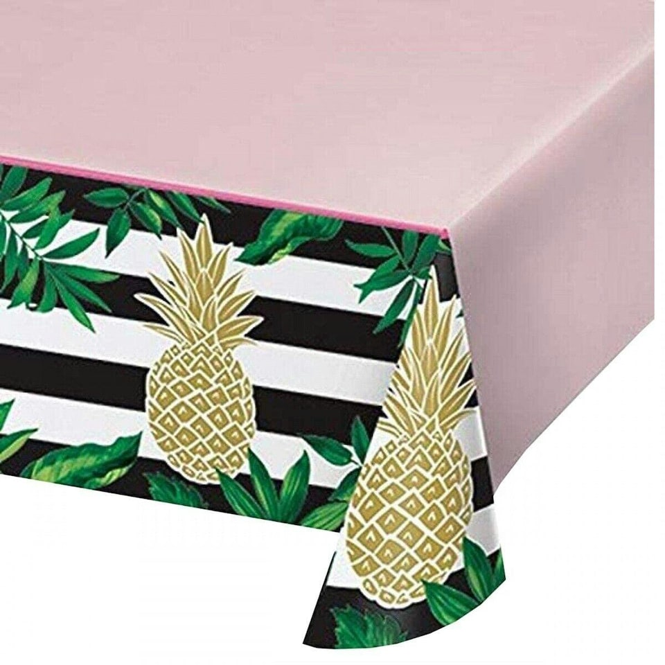 Creative Party Plastic Pineapple Party Table Cover - Pink/Green/White - One Size