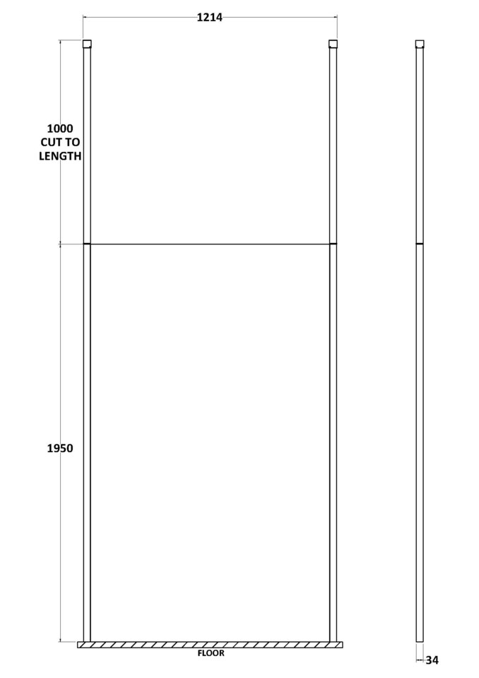 image 1 of Balterley Ellerton Contemporary Bathroom 8mm Glass Profile Wetroom Screen with Ceiling Posts, Chrome Finish, 1950 x 1200 x 14mm