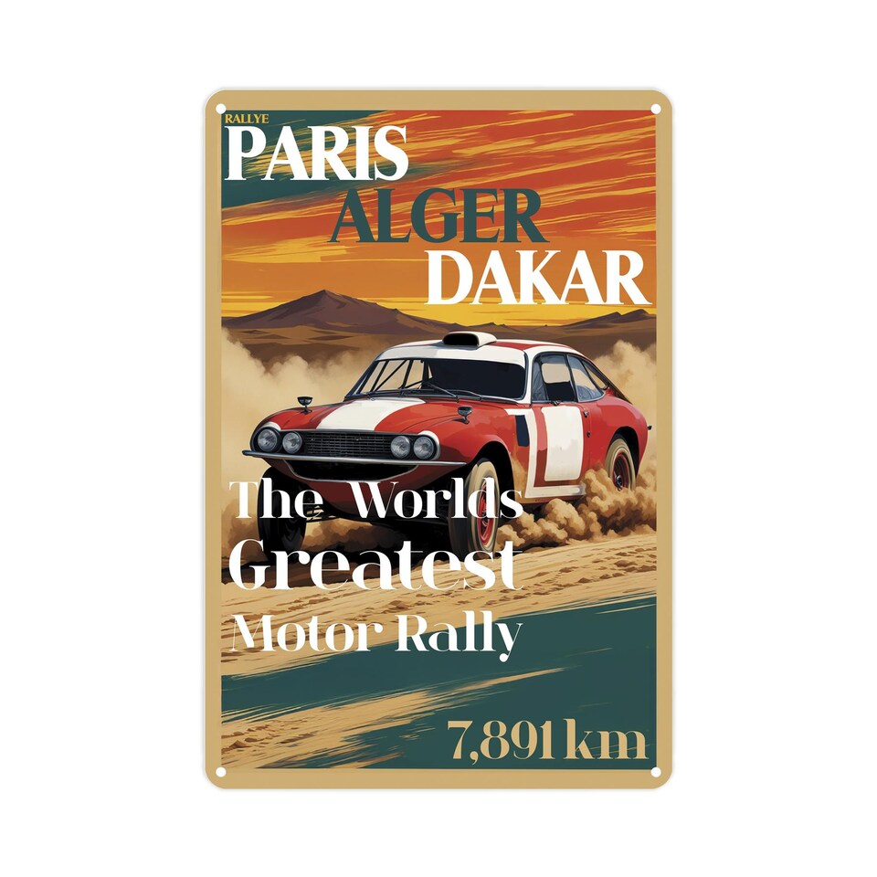 image 1 of Retro Race Poster Art Portrait Metal Wall Plaque - Home Décor Gift - Dakar