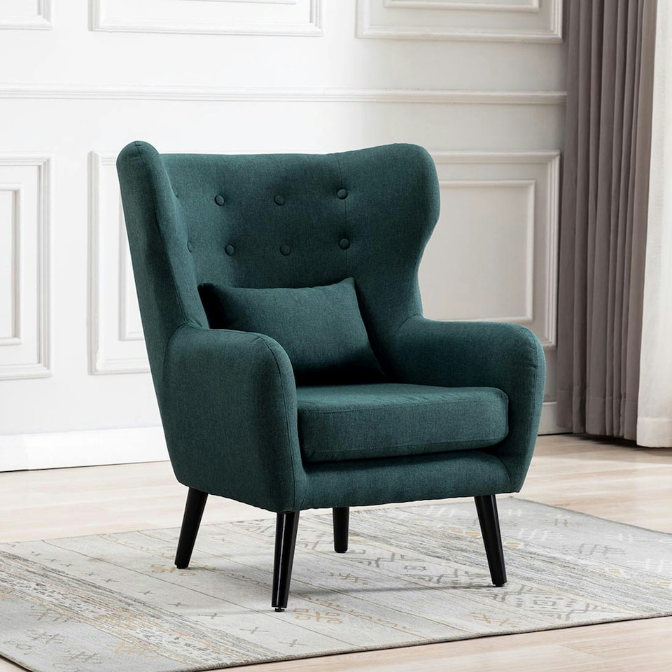 image 1 of Winslow Wing Back Fabric Occasional Button Back Modern Accent Armchair (Green)