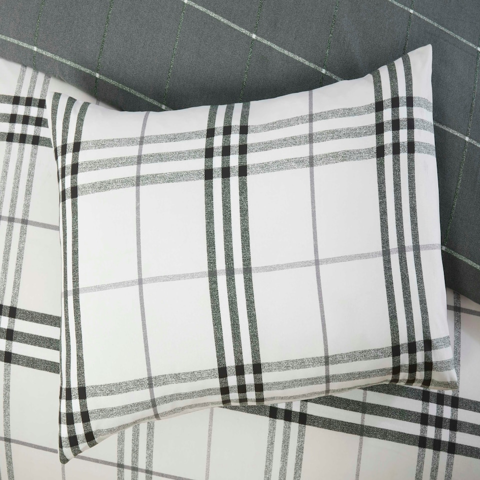image 1 of Harris Check Polyester Duvet Cover Set with Pillowcase | Grey | Single | 1