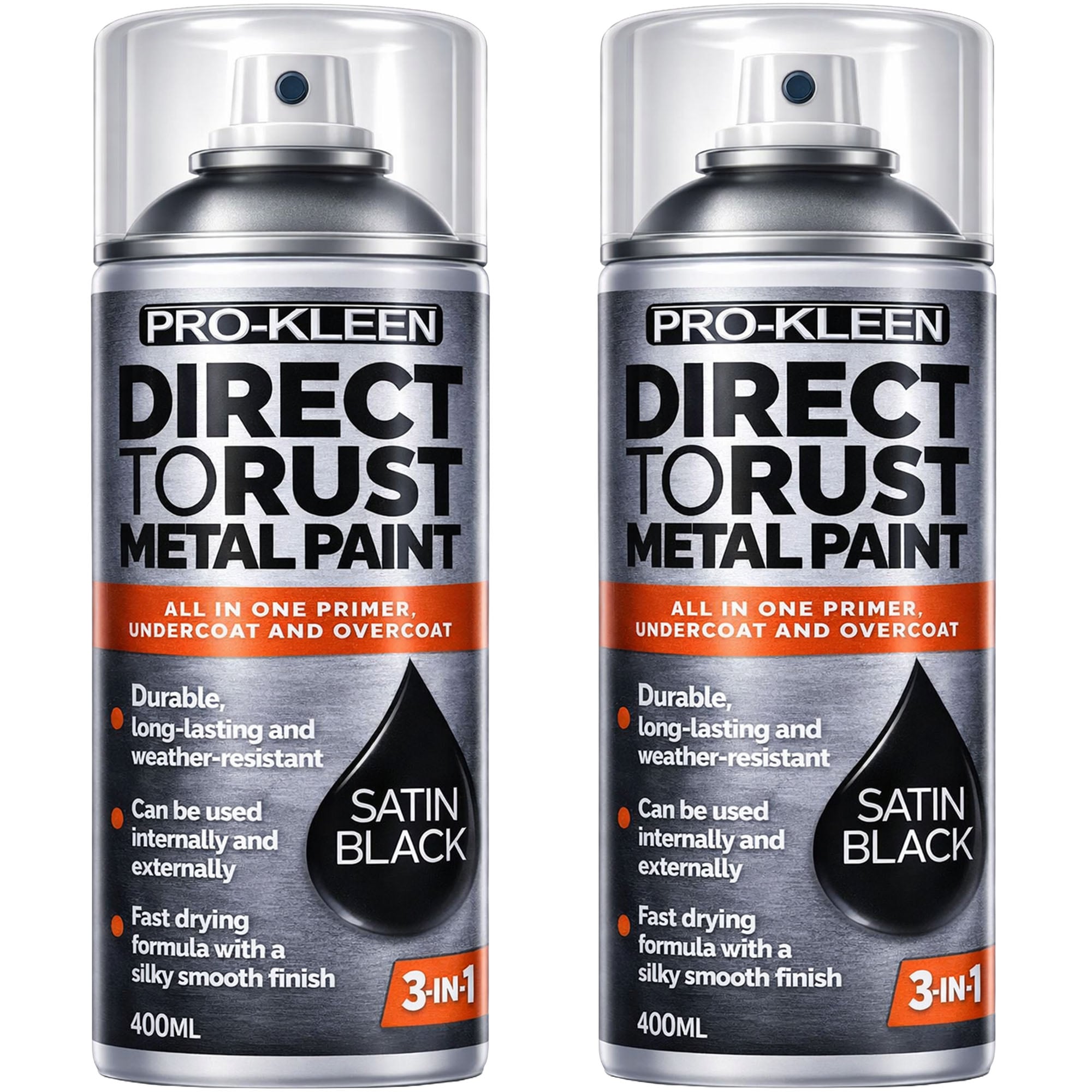 ProKleen Direct to Rust Metal Paint, Primer Undercoat & Topcoat 400ml x2 in Black | Size: 1L