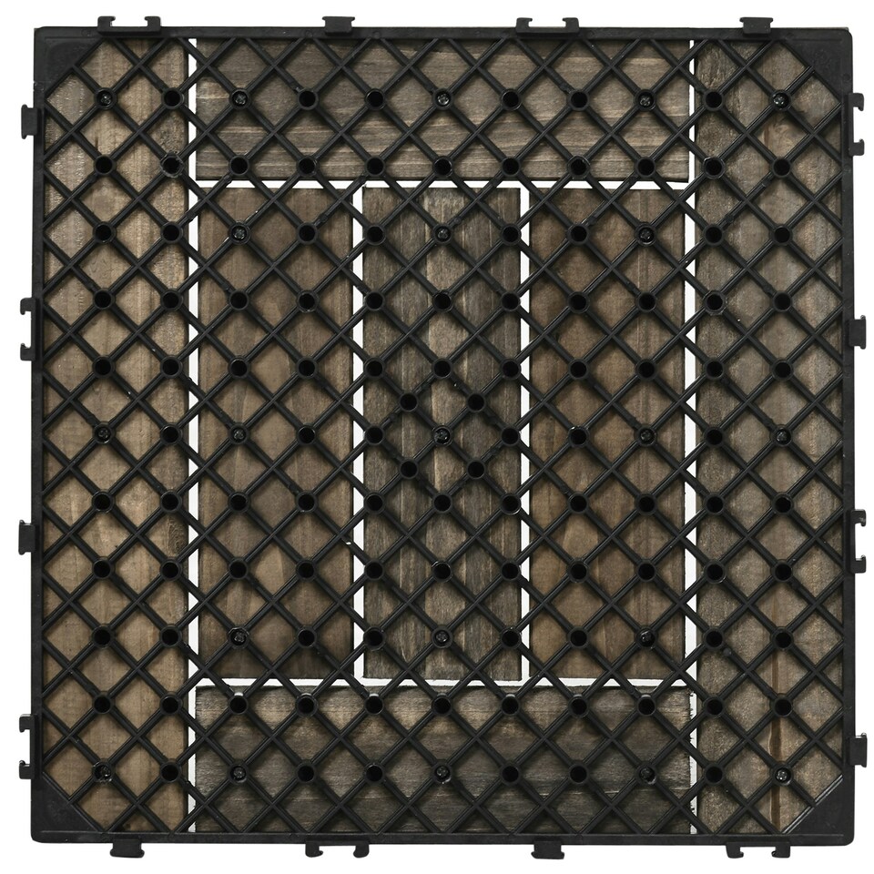 image 1 of Outsunny 27 Pcs Wooden Interlocking Decking Tiles, 30 x 30 cm per piece, Grey