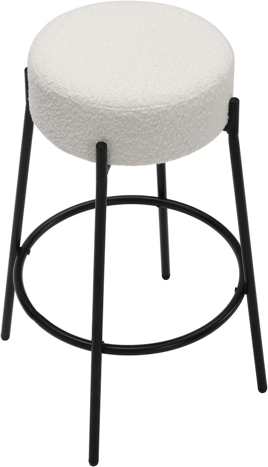 image 1 of Rotonda Bouclé Kitchen Bar Stools, Fixed Height Metal Legs With Footrest, Breakfast Bar Stool - White (66cm)