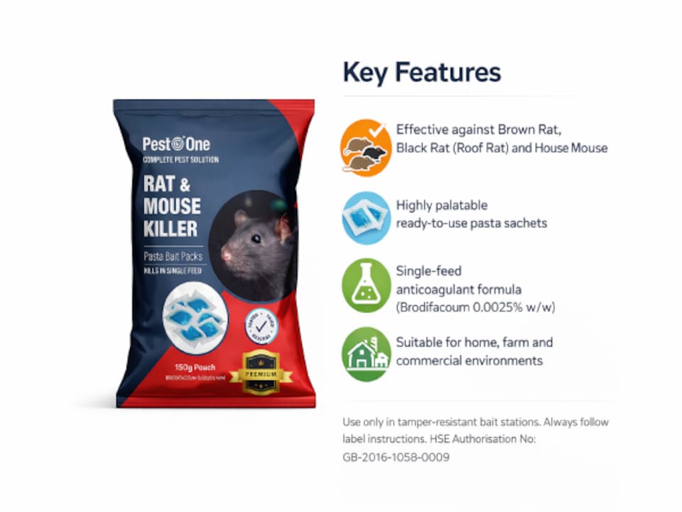 image 1 of Rat & Mouse Pasta Bait 15 x 10g Sachets – Brodifacoum Rodenticide Ready to Use Soft Bait