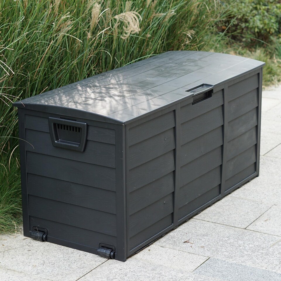image 1 of Gr8 Garden Black 300L Plastic Storage Box Garden Outdoor Shed Utility Cushion Chest Truck