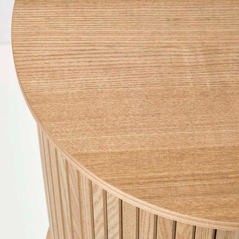 image 1 of Homescapes Modern Side Table, Round Cabinet with Sliding Tambour Doors, 65cm