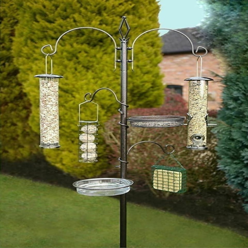 image 1 of 2 x Deluxe Wild Bird Feeding Station 4 Hangers, Feeder Tray, Plastic Bird Bath