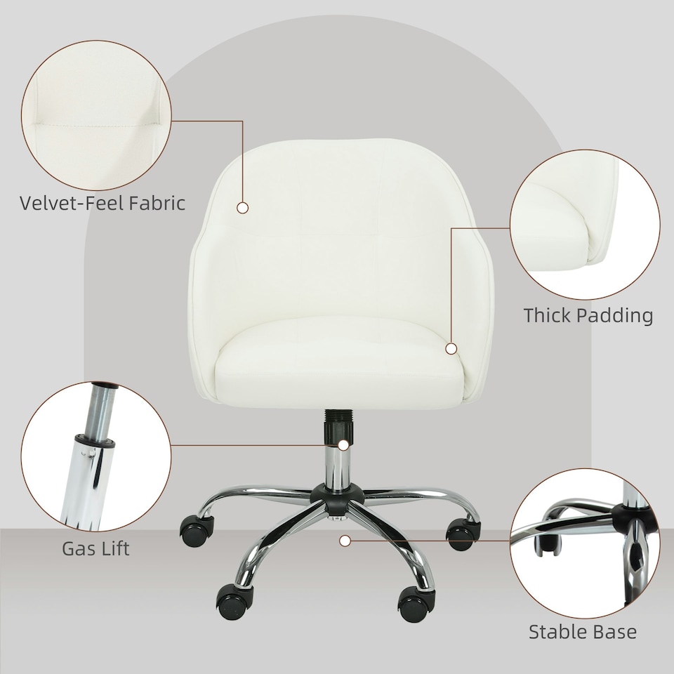 image 1 of HOMCOM Vanity Chair for Desk, with Height Adjustable, Wheels, Cream Cream