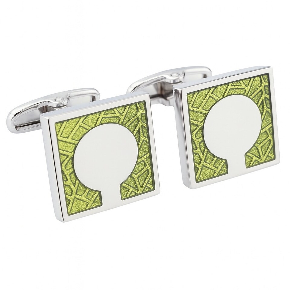 image 1 of Rhodium Green Square Cufflinks - Onyx Art CK226B