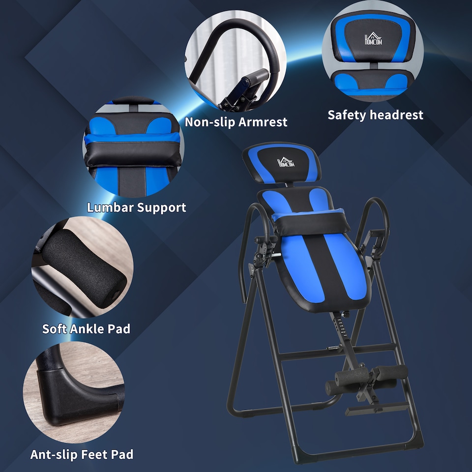 image 1 of HOMCOM Foldable Gravity Inversion Table, Fitness Bench with Soft Ankle Cushions