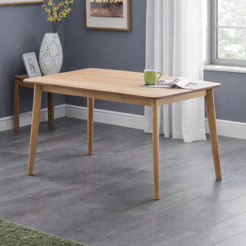 image 1 of Boden Oak Veneer Rectangular Table With Tapered Legs