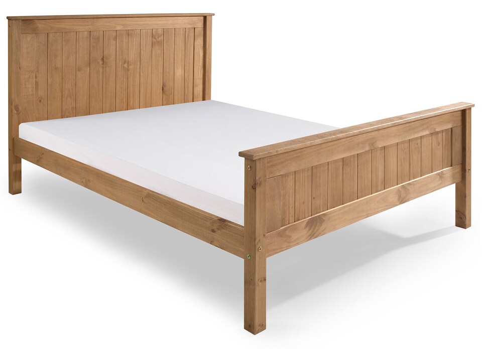 image 1 of 4ft6 Double Waxed Pine,Wood,Wooden High Foot End,Solid Panel Bed Frame.Shaker Style | Clear | Natural Pine | Double