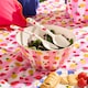 image 2 of OHS Summer Print Plastic Picnic Salad Bowl Utensil Set Lightweight | Pink | Bright Fruits