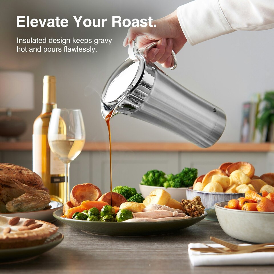 image 1 of VonShef 1L Gravy Boat with Lid, Extra Large Double-Wall Insulated