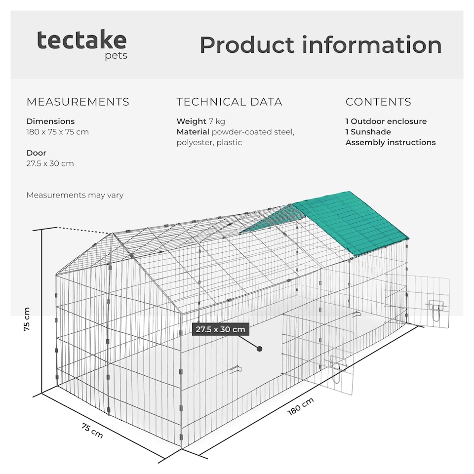 image 1 of Rabbit Run - 12 grid elements with sunshade, 2 doors, 180 x 75 x 75 cm | Green | green | 180 x 75 x 75 cm | 1