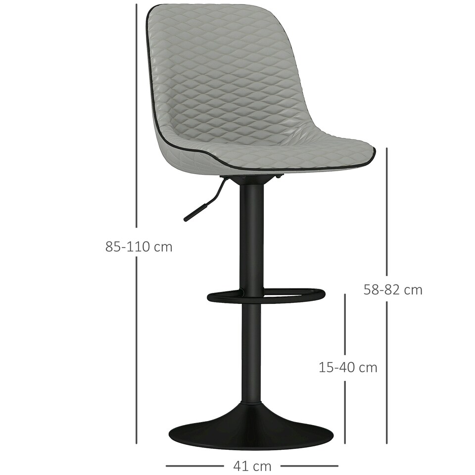 image 1 of HOMCOM Set of 2 Bar Stools, Adjustable Swivel Breakfast Barstools, Grey 