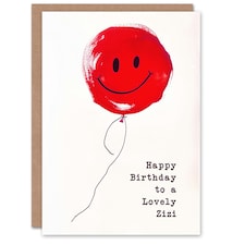 Lovely Zizi Simple Smiley Face Red Balloon Non Binary Birthday Card