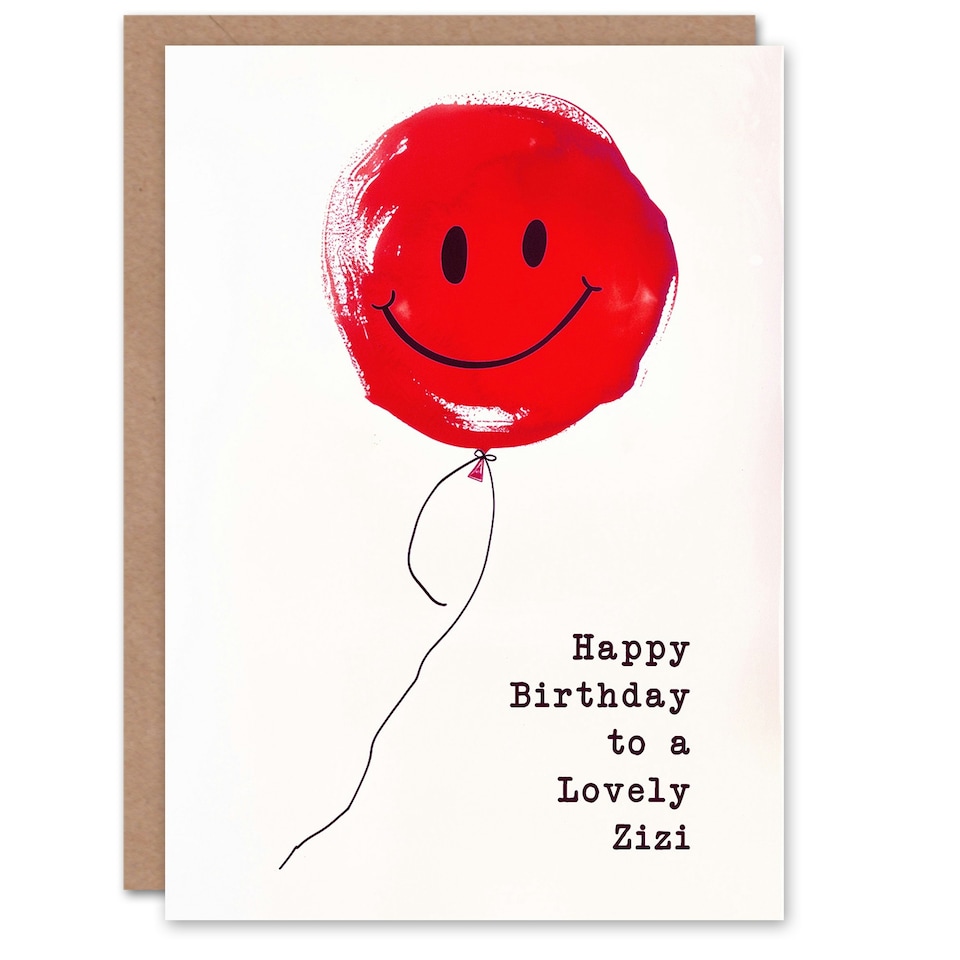 image 1 of Lovely Zizi Simple Smiley Face Red Balloon Non Binary Birthday Card