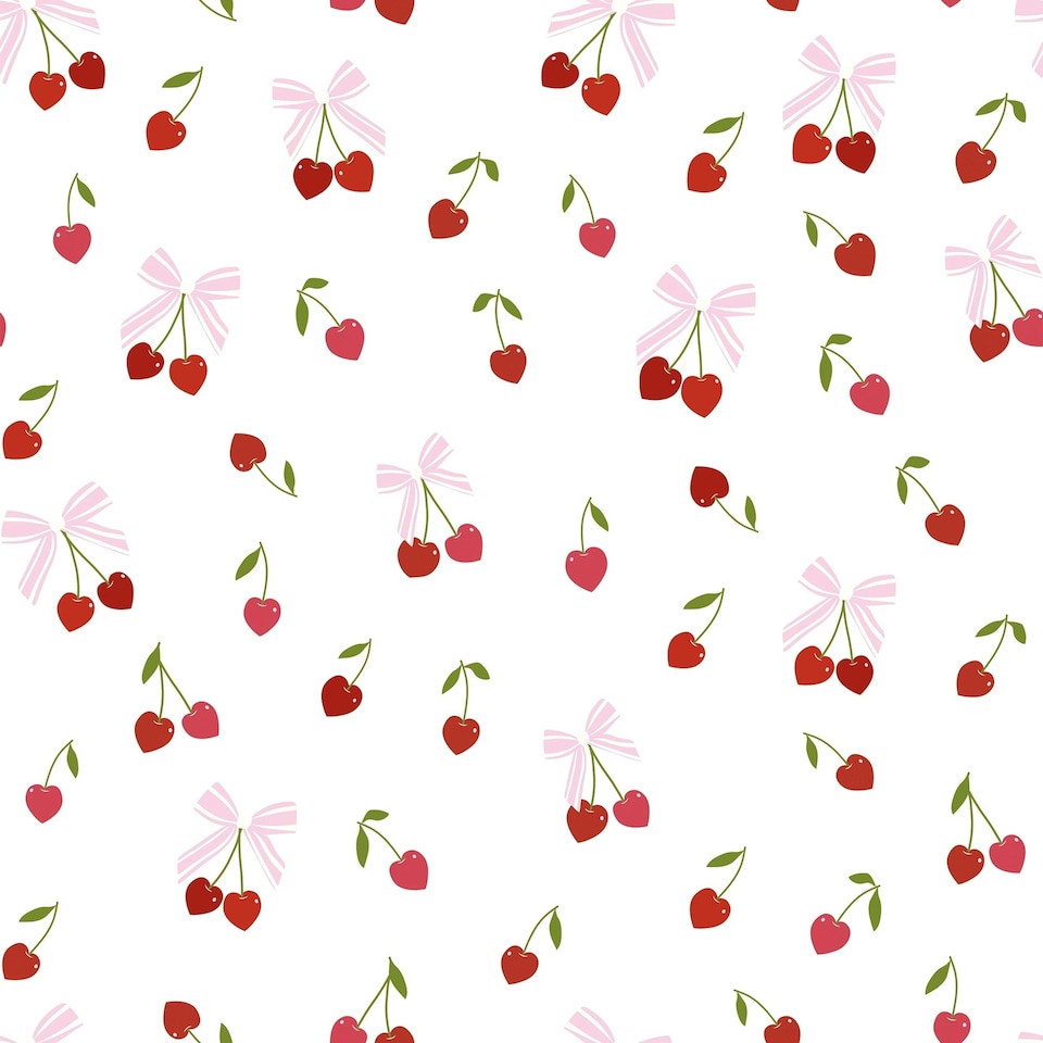 image 1 of Cherry Kisses Wallpaper in Pink & Red Pink