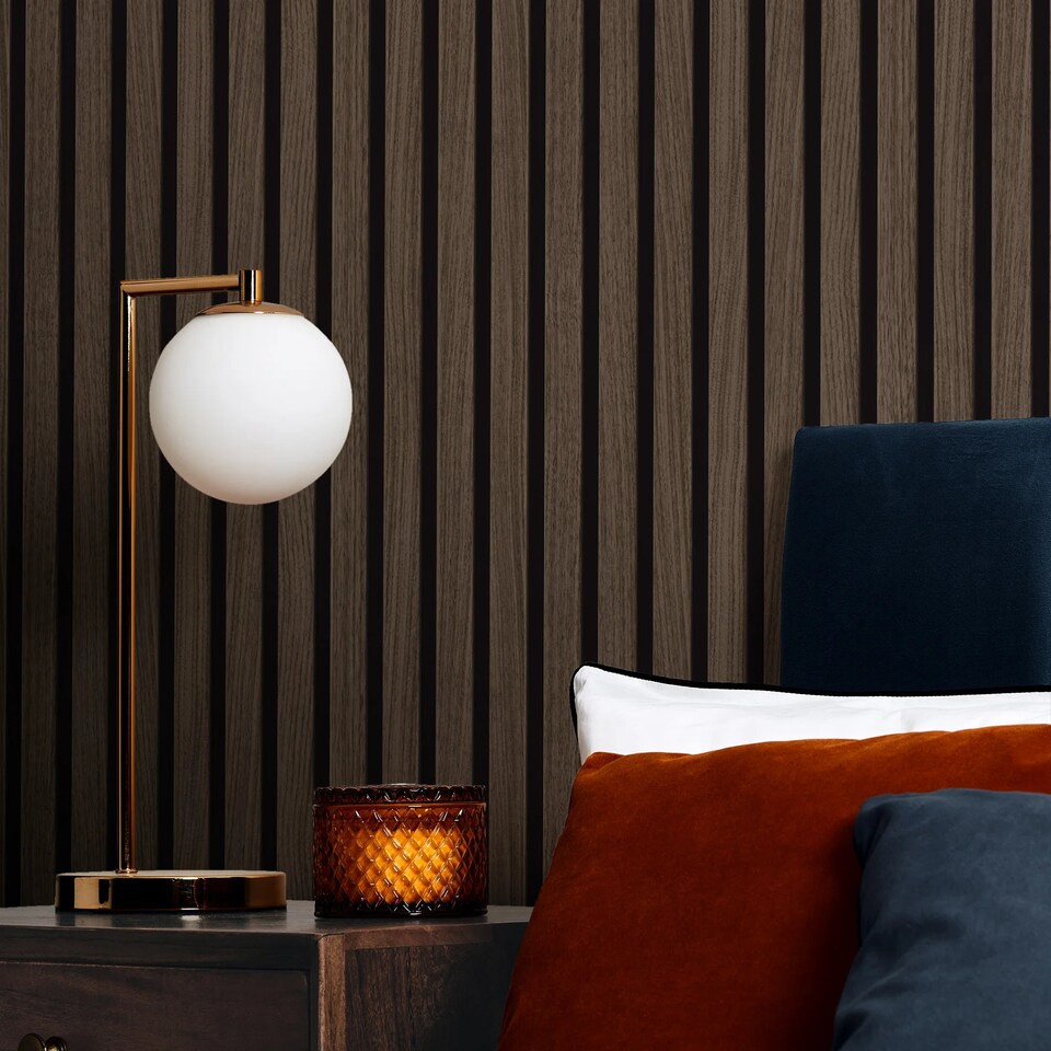 image 1 of Contemporary Wood Slat Walnut | Brown | Walnut | 50cm x 10m