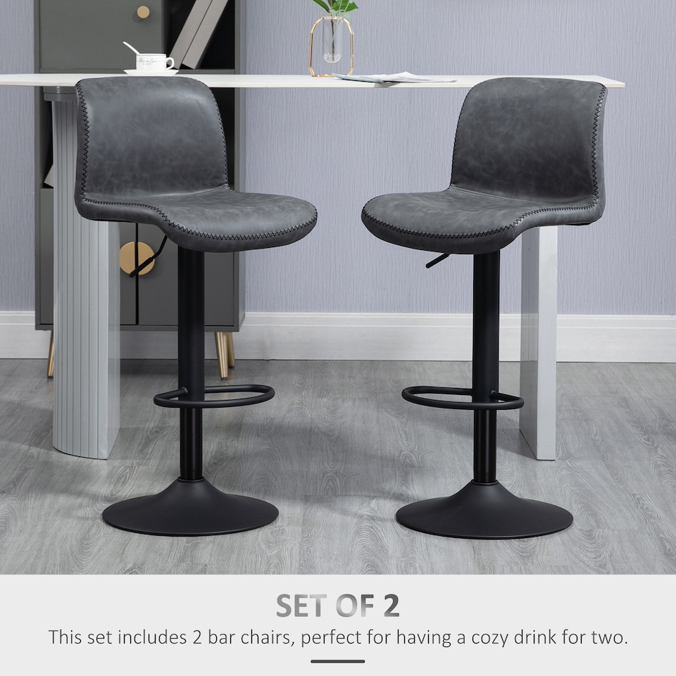 image 1 of HOMCOM Barstools Set of 2, Dining Stools with Backrest and Footrest