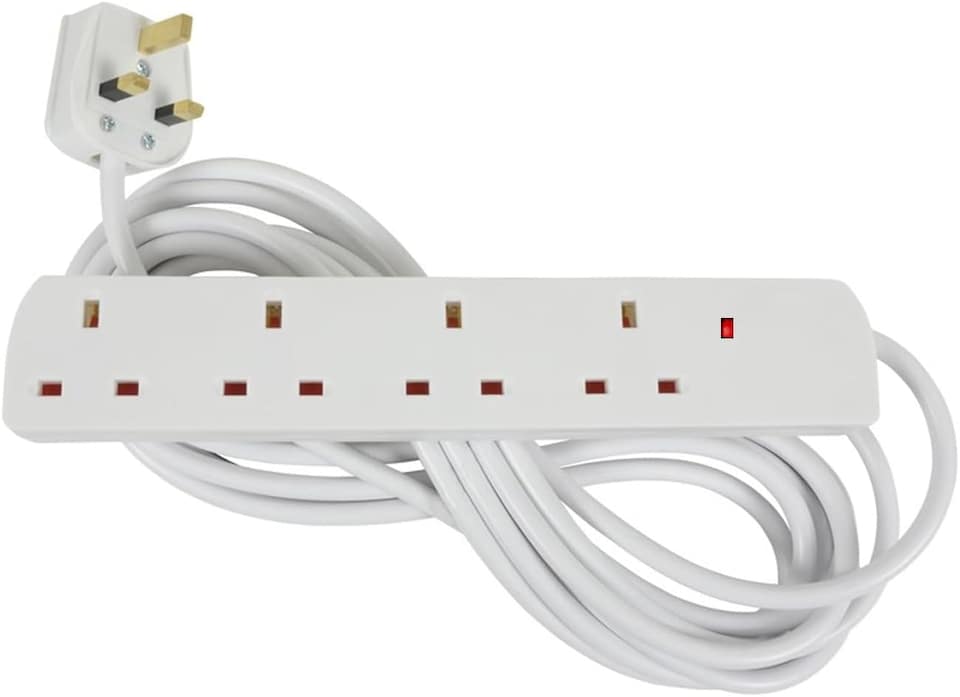 image 1 of Straame White 4-Gang UK Extension Lead, 2m Cable, Slim Design for Multiple Device Connections
