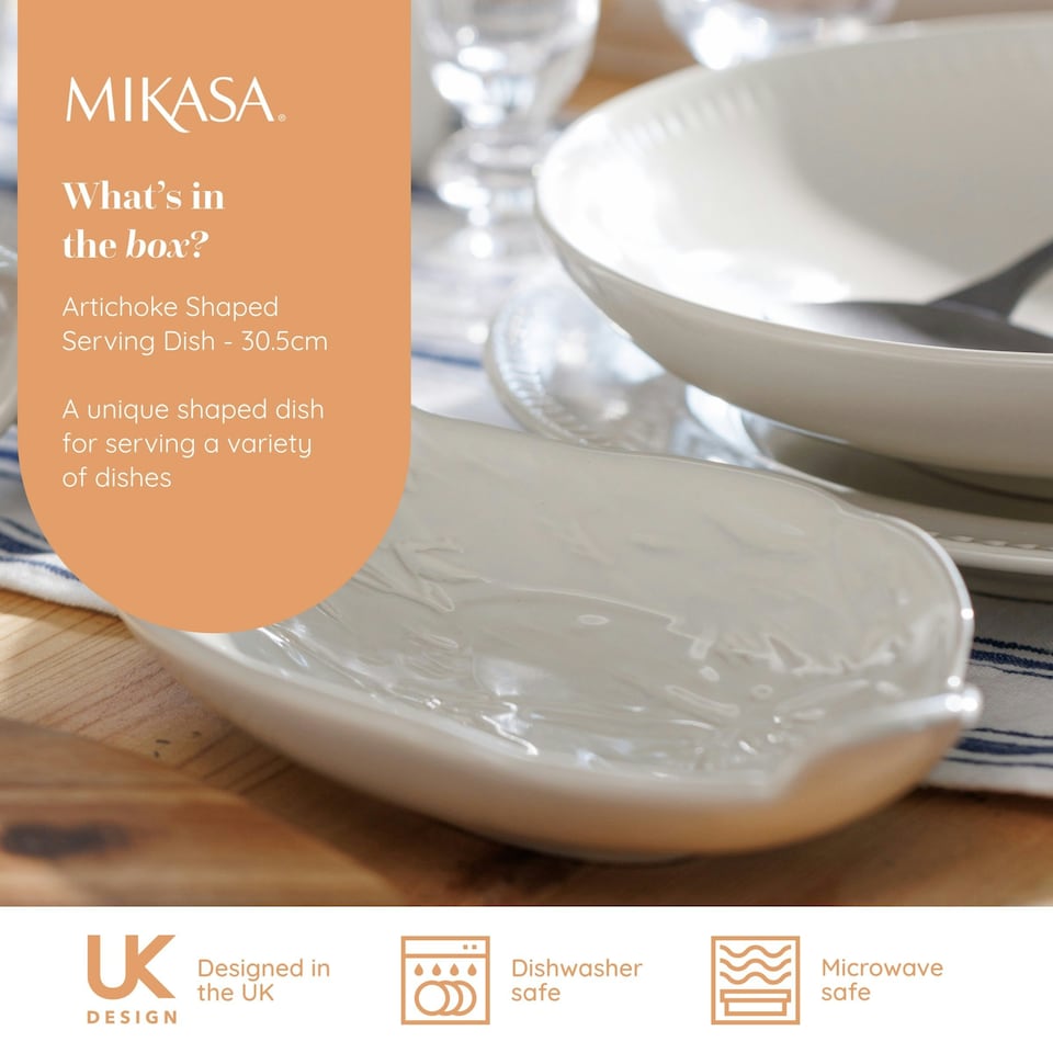image 1 of Mikasa Serving Dish Cream Stoneware Artichoke 30.5cm | White
