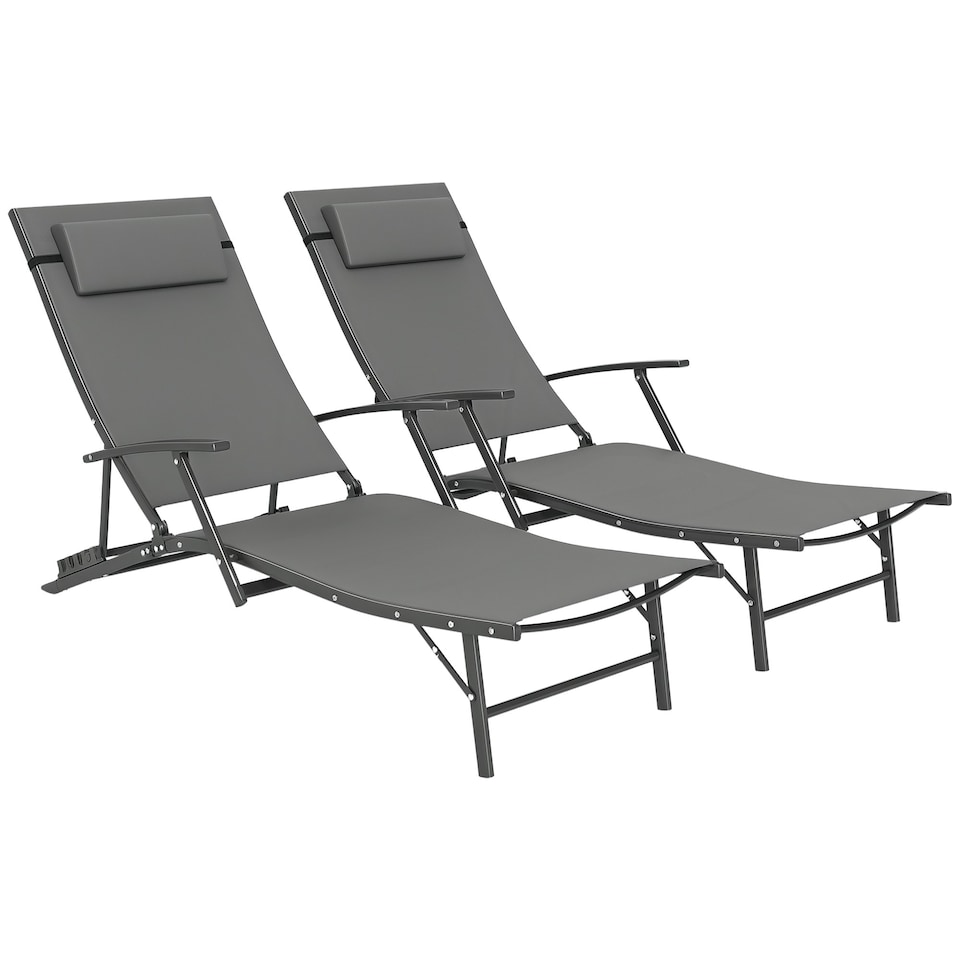 image 1 of Outsunny Set of 2 Garden Sun Loungers, Folding Chaise Lounge Chairs, Black 