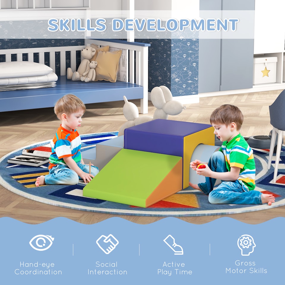 image 1 of HOMCOM 4-Piece Soft Play Set, Baby Foam Block, For Ages 1-3 Years, Blue