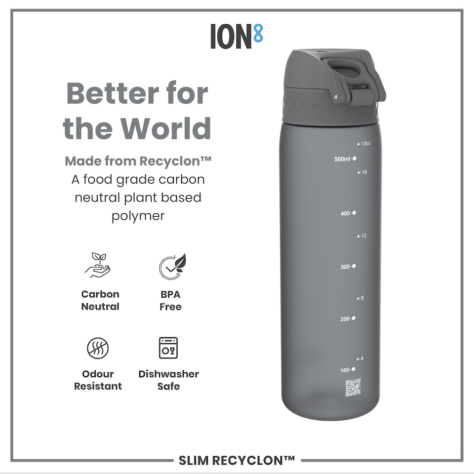 image 1 of Leak Proof Slim Water Bottle, BPA Free, 500ml (18oz) | Grey | Grey | One Size