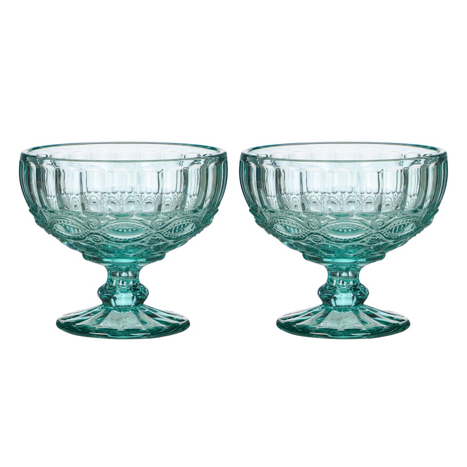 image 1 of Set of 2 Vintage Turquoise Blue Glass Trifle Bowl and Dessert Bowls Wedding Decorations Ideas 300ml | Blue | Turquoise Blue | Medium | 2