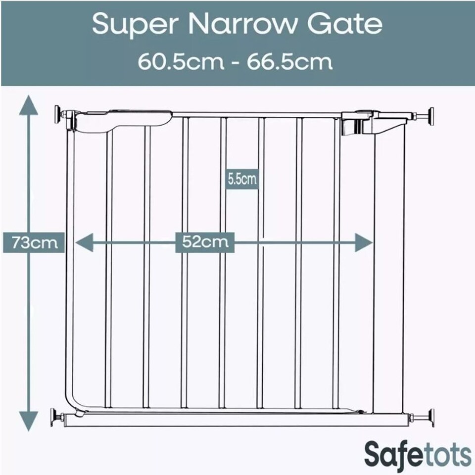 image 1 of Safetots Super Narrow Baby Gate, 60.5cm - 66.5cm, Black, Child Safety Barrier, Pressure Fit Stair Gate | Black | 1