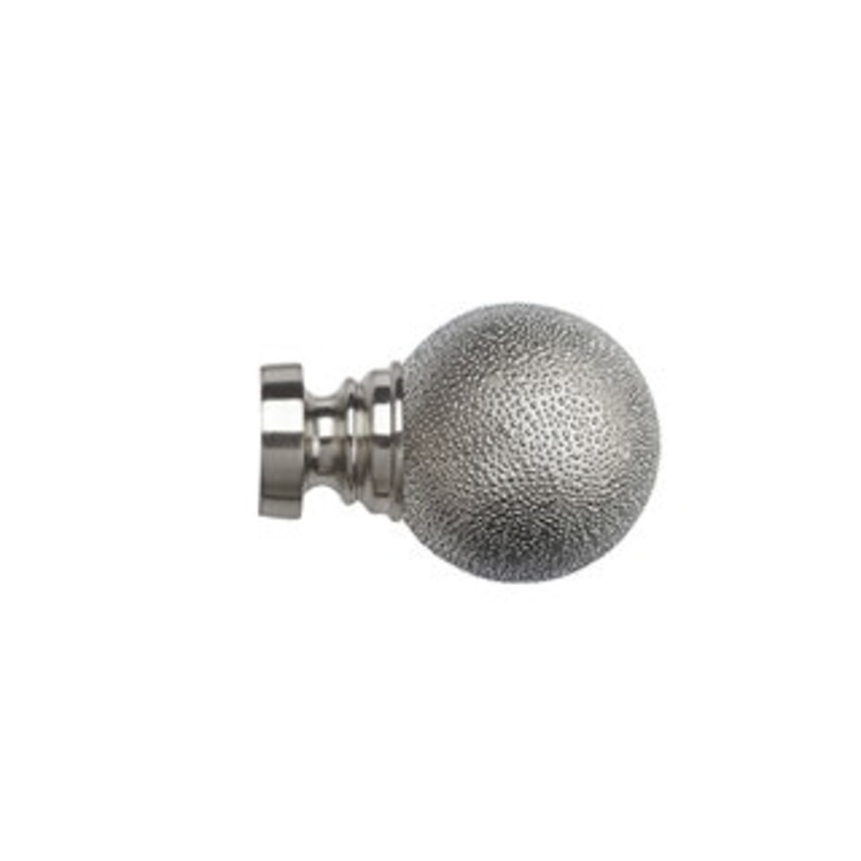 image 1 of 35mm Fixed Length Metal Curtain Pole Set Satin Silver Textured Ball Finial 110cm | Silver | Silver